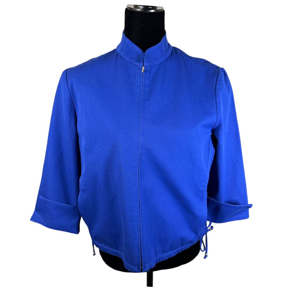 St. John Sport Essentials Royal Blue Full Zip Cropped Drawstring Waist Jacket 6